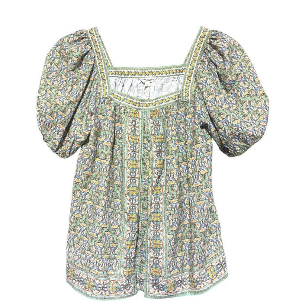 NEW Puff Sleeve Top S Cotton Blend Milkmaid Babydoll Cottage Max Studio 128 MSRP - Picture 2 of 8